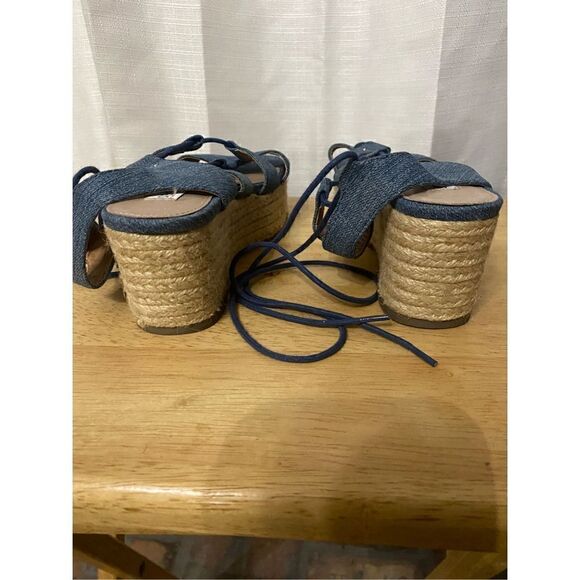 Steve Madden Braylin denim strappy lace up platform wedge shoes size 7 - Picture 4 of 8